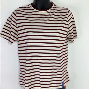 Kule T Shirt Top Short Sleeve Maroon Cream XS